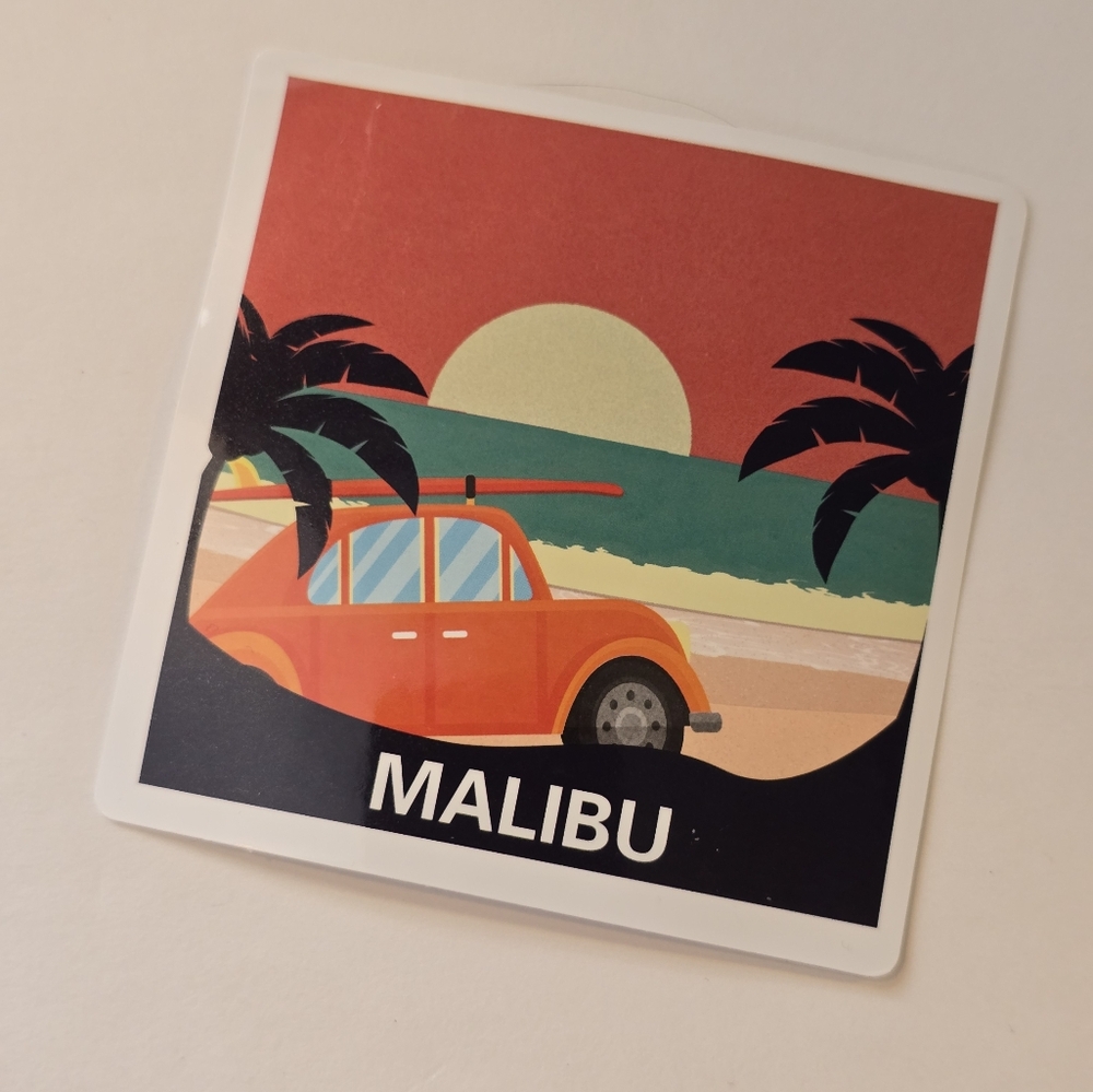 10/$10 Malibu Sunset Sticker with Red Car Design